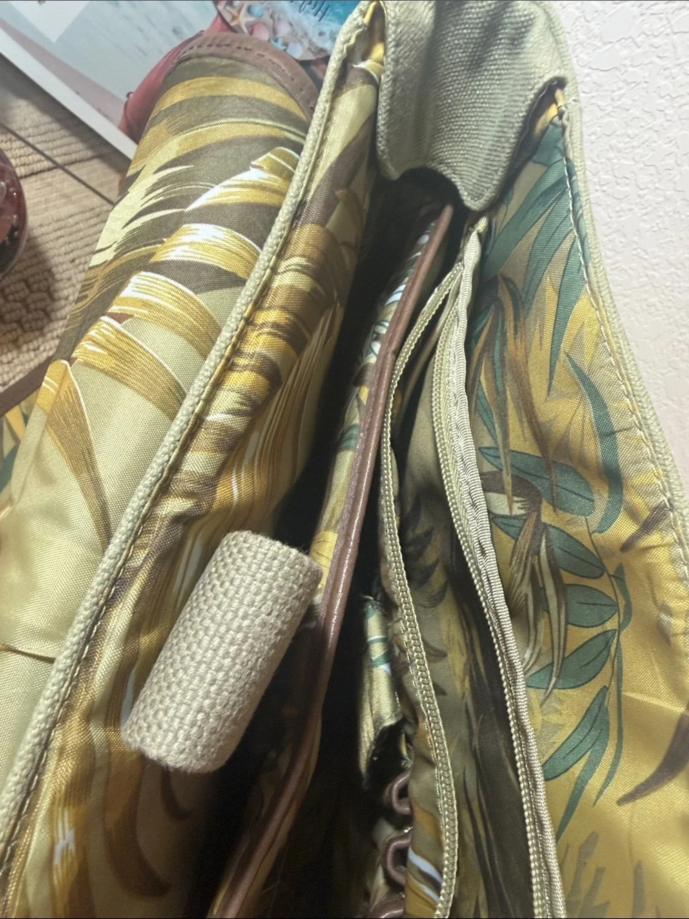 Tommy Bahama Olive Canvas Leather Messenger Bag Crossbody Safari Travel